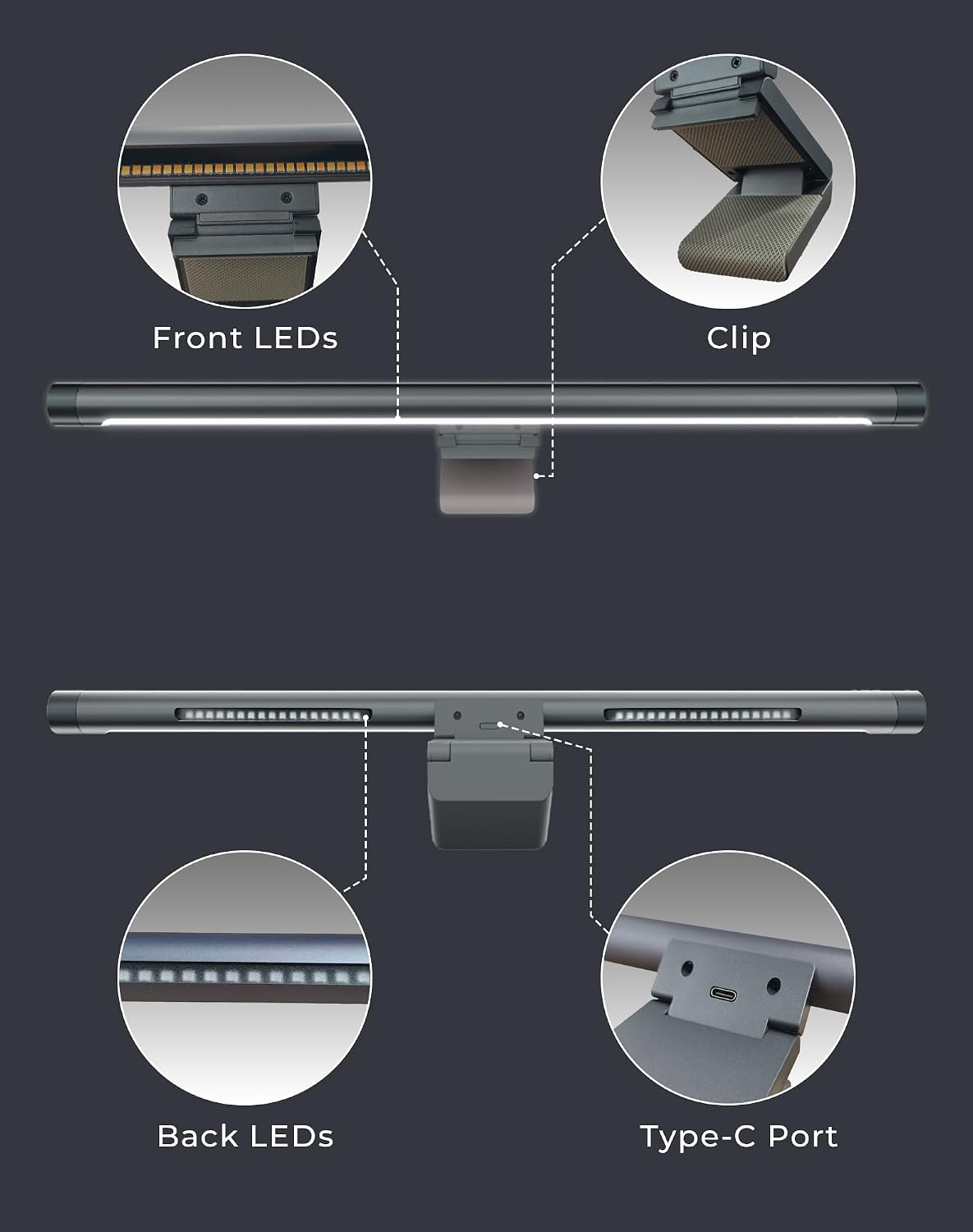 17.5" Monitor Light Bar for Flat & Curved Screens (0.3"-1.4"), Ultrawide Eye-Care Desk Lamp with Asymmetric No-Glare Light, Stepless Dimming, Premium Aluminum Screen Bar for Home Office