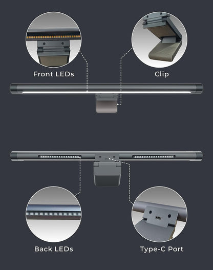 17.5" Monitor Light Bar for Flat & Curved Screens (0.3"-1.4"), Ultrawide Eye-Care Desk Lamp with Asymmetric No-Glare Light, Stepless Dimming, Premium Aluminum Screen Bar for Home Office