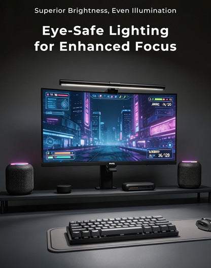 17.5" Monitor Light Bar for Flat & Curved Screens (0.3"-1.4"), Ultrawide Eye-Care Desk Lamp with Asymmetric No-Glare Light, Stepless Dimming, Premium Aluminum Screen Bar for Home Office