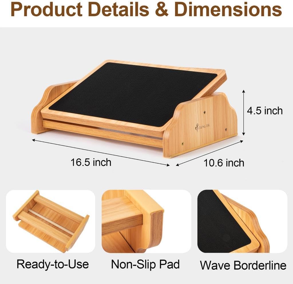 Under Desk Adjustable Foot Rest, Wooden Rocking Footrest