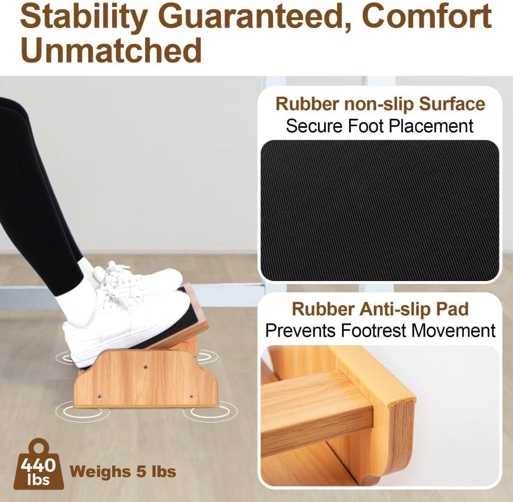 Under Desk Adjustable Foot Rest, Wooden Rocking Footrest