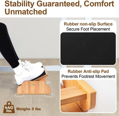 Under Desk Adjustable Foot Rest, Wooden Rocking Footrest