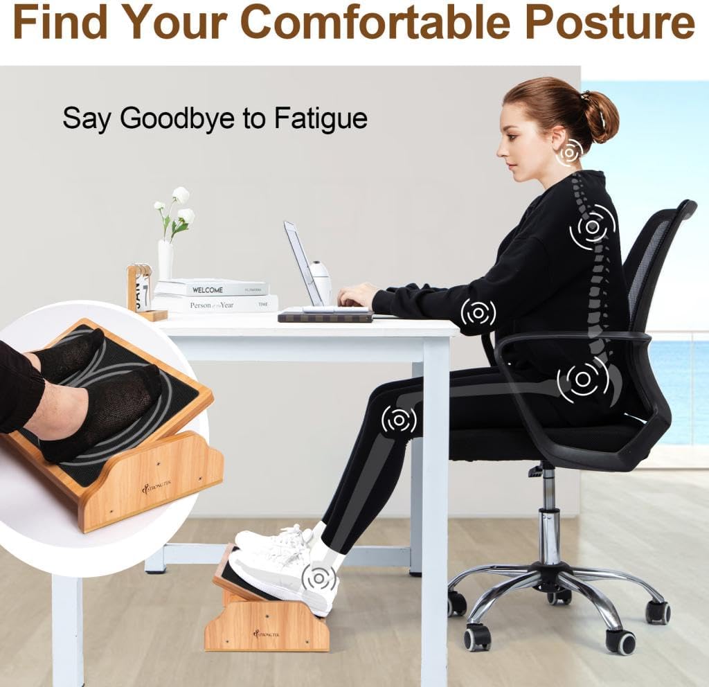 Under Desk Adjustable Foot Rest, Wooden Rocking Footrest