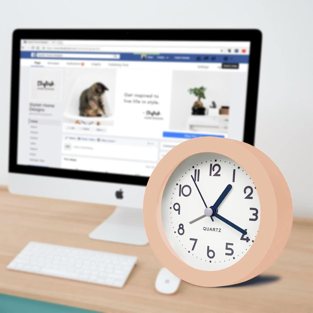 Alarm Clock with Backlight, 4 Inches White Desk Clock (White)