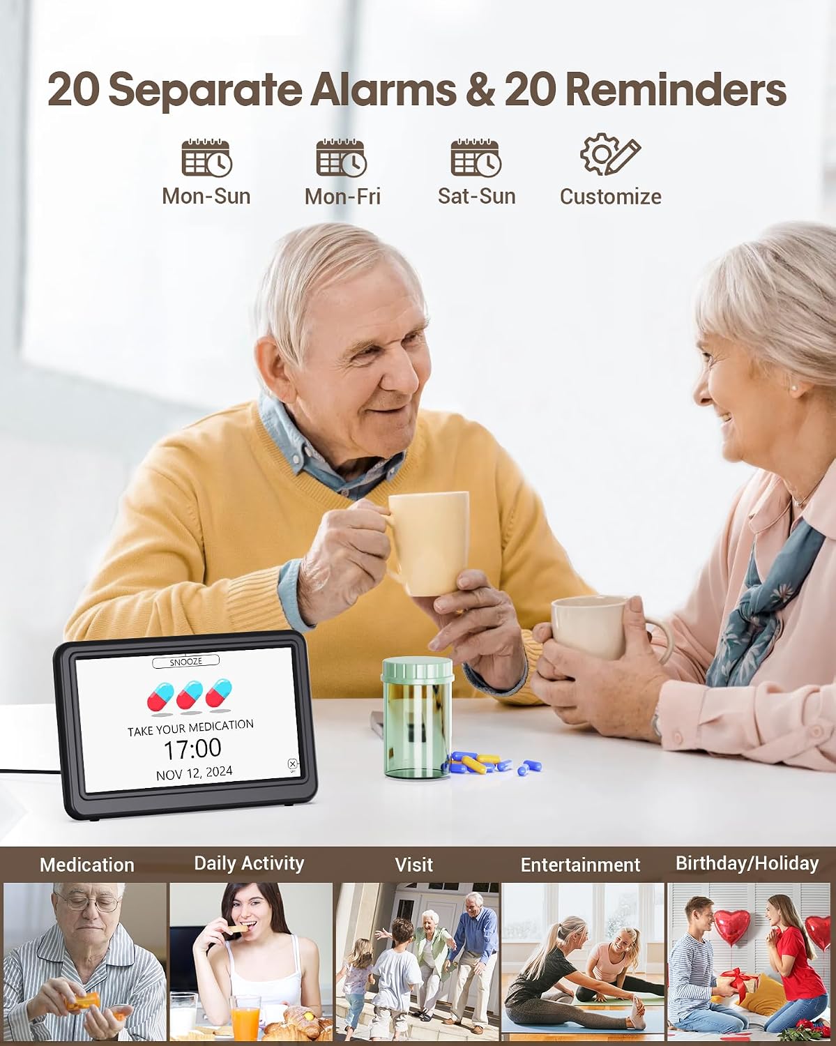 Clock with Day and Date for Elderly,7" Large Display Digital Calendar Clock
