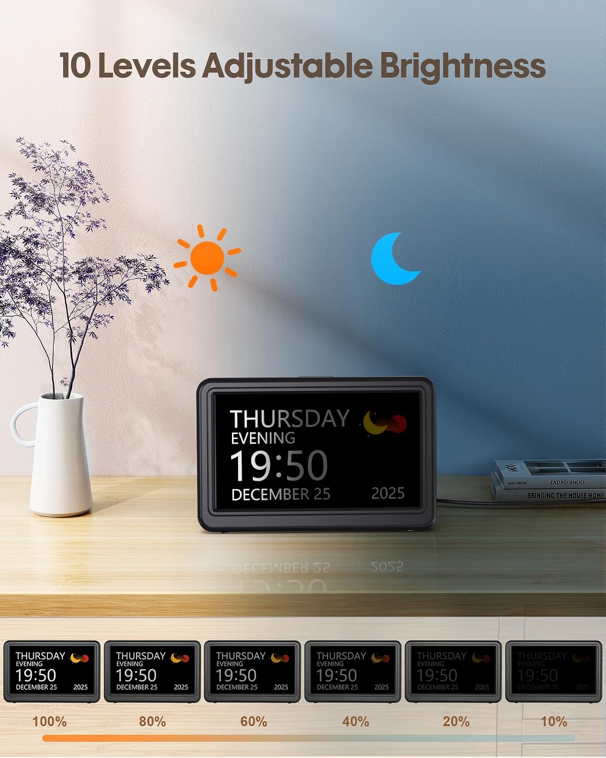 Clock with Day and Date for Elderly,7" Large Display Digital Calendar Clock