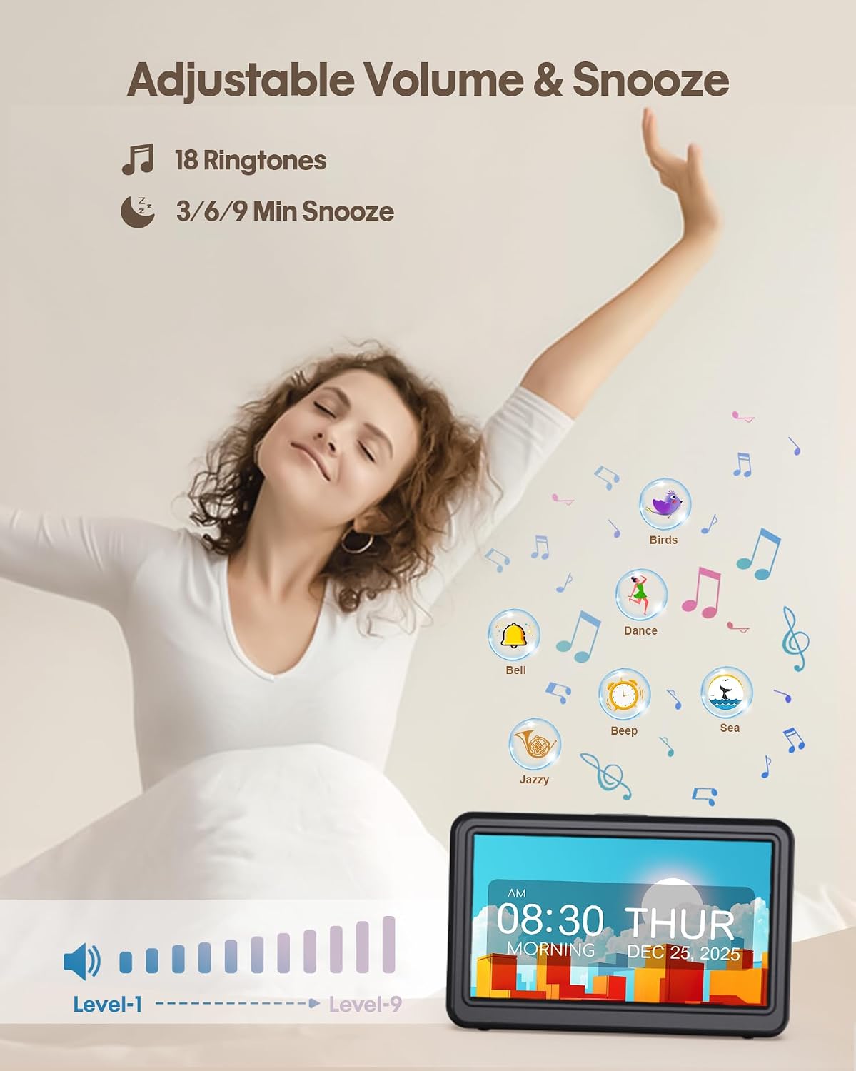 Clock with Day and Date for Elderly,7" Large Display Digital Calendar Clock