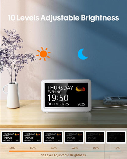 Clock with Day and Date for Elderly,7" Large Display Digital Calendar Clock