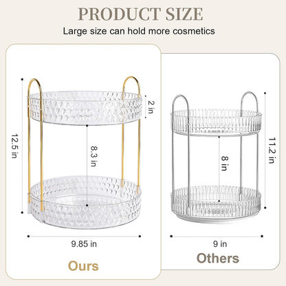 Large Capacity Rotating Makeup Organizer Perfume Stand Holder, 2 Tier Clear