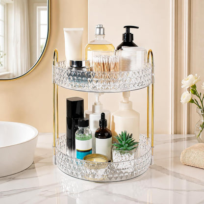 Large Capacity Rotating Makeup Organizer Perfume Stand Holder, 2 Tier Clear