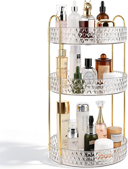 Large Capacity Rotating Makeup Organizer Perfume Stand Holder, 2 Tier Clear