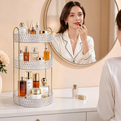 Large Capacity Rotating Makeup Organizer Perfume Stand Holder, 2 Tier Clear
