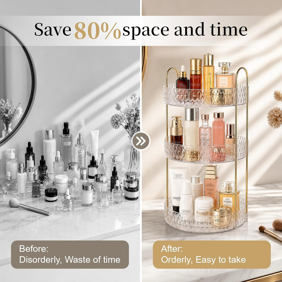 Large Capacity Rotating Makeup Organizer Perfume Stand Holder, 2 Tier Clear