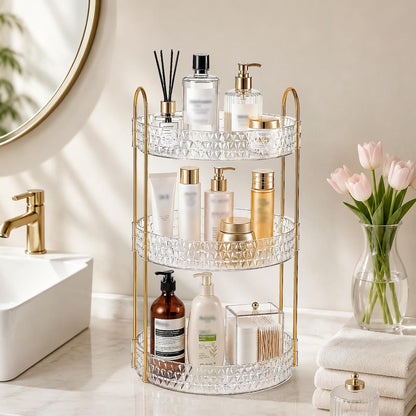 Large Capacity Rotating Makeup Organizer Perfume Stand Holder, 2 Tier Clear
