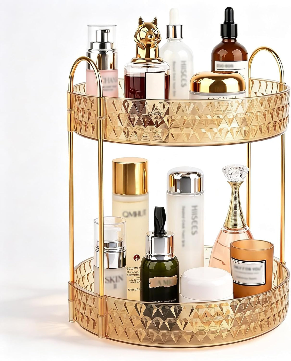 Large Capacity Rotating Makeup Organizer Perfume Stand Holder, 2 Tier Clear