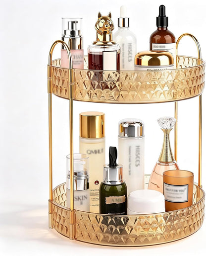 Large Capacity Rotating Makeup Organizer Perfume Stand Holder, 2 Tier Clear