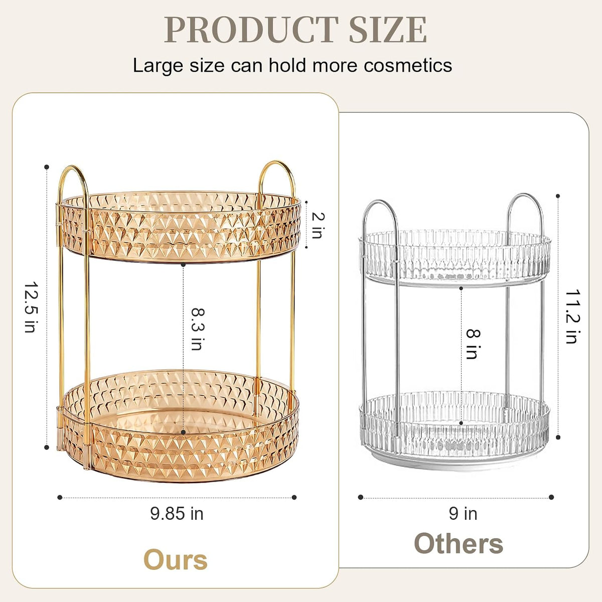 Large Capacity Rotating Makeup Organizer Perfume Stand Holder, 2 Tier Clear