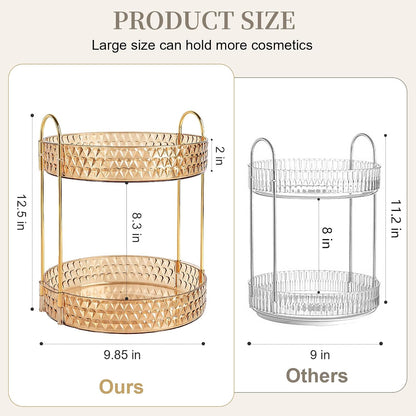 Large Capacity Rotating Makeup Organizer Perfume Stand Holder, 2 Tier Clear