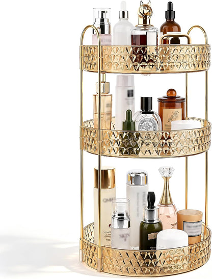 Large Capacity Rotating Makeup Organizer Perfume Stand Holder, 2 Tier Clear