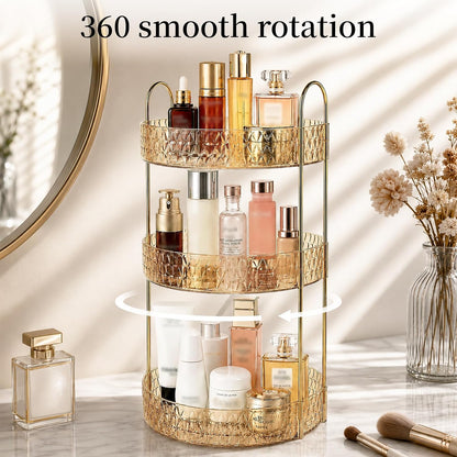Large Capacity Rotating Makeup Organizer Perfume Stand Holder, 2 Tier Clear