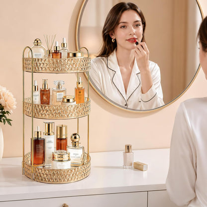 Large Capacity Rotating Makeup Organizer Perfume Stand Holder, 2 Tier Clear
