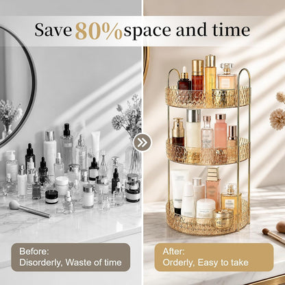 Large Capacity Rotating Makeup Organizer Perfume Stand Holder, 2 Tier Clear