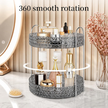 Large Capacity Rotating Makeup Organizer Perfume Stand Holder, 2 Tier Clear