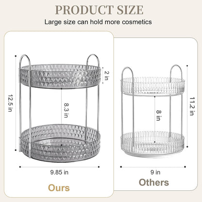 Large Capacity Rotating Makeup Organizer Perfume Stand Holder, 2 Tier Clear