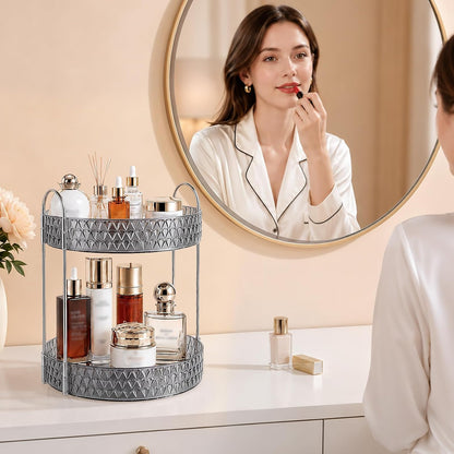Large Capacity Rotating Makeup Organizer Perfume Stand Holder, 2 Tier Clear