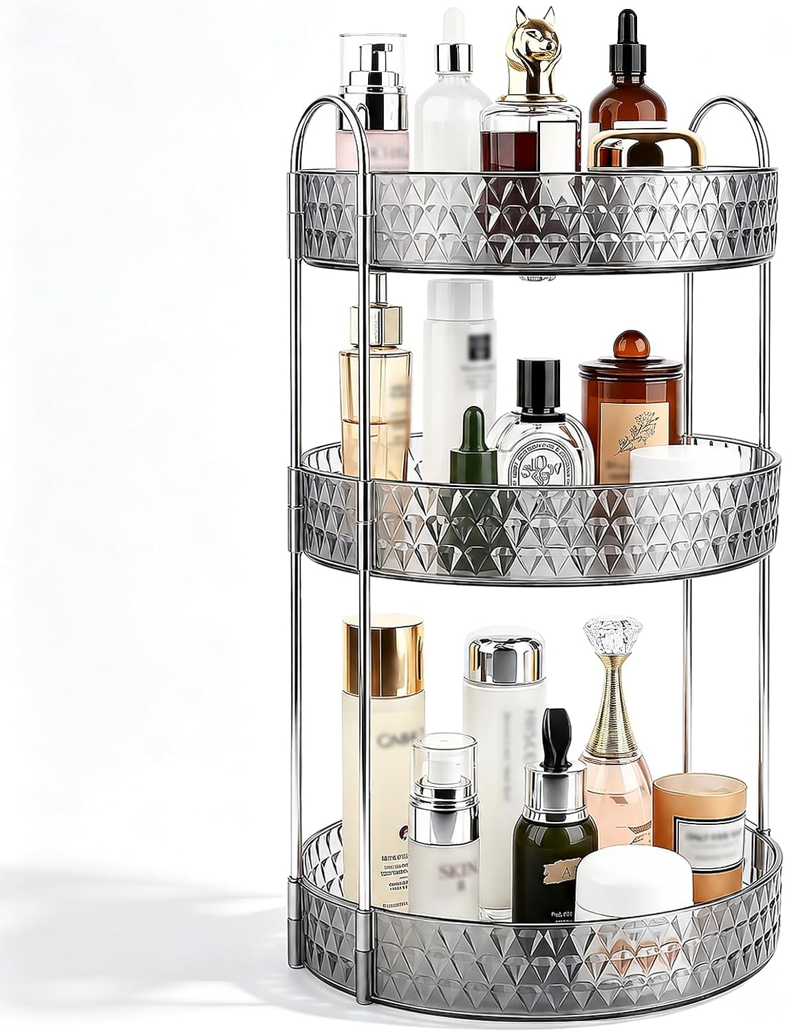 Large Capacity Rotating Makeup Organizer Perfume Stand Holder, 2 Tier Clear