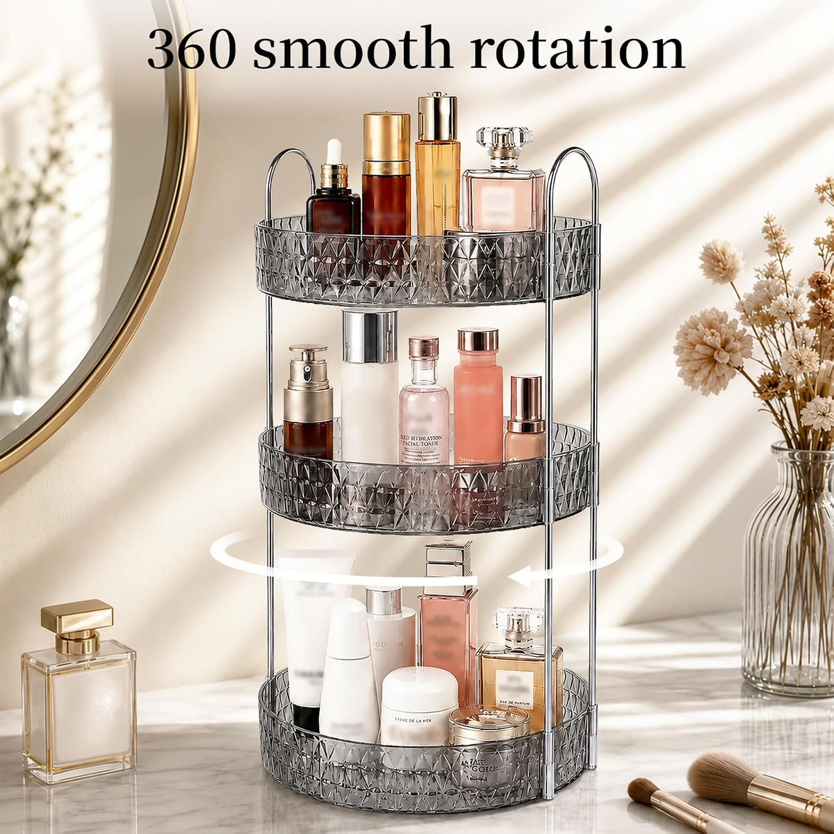 Large Capacity Rotating Makeup Organizer Perfume Stand Holder, 2 Tier Clear