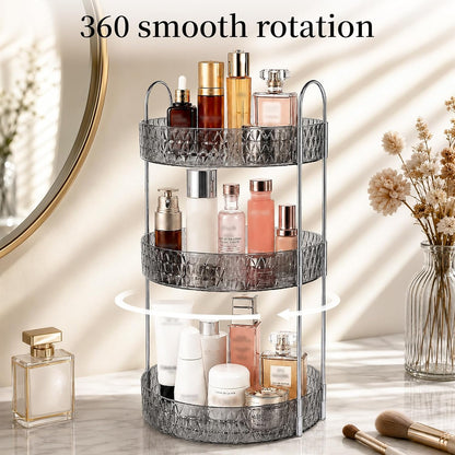 Large Capacity Rotating Makeup Organizer Perfume Stand Holder, 2 Tier Clear