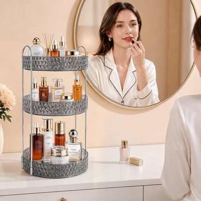 Large Capacity Rotating Makeup Organizer Perfume Stand Holder, 2 Tier Clear