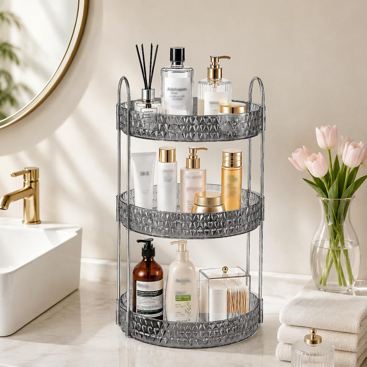 Large Capacity Rotating Makeup Organizer Perfume Stand Holder, 2 Tier Clear