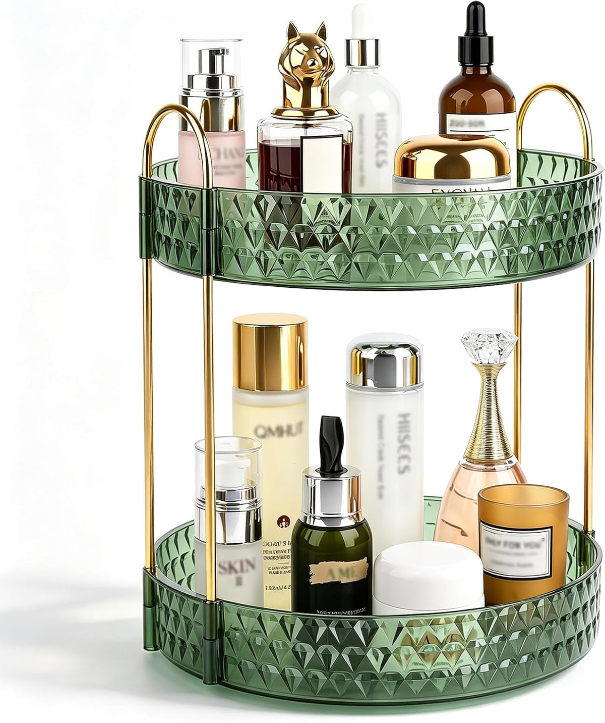 Large Capacity Rotating Makeup Organizer Perfume Stand Holder, 2 Tier Clear