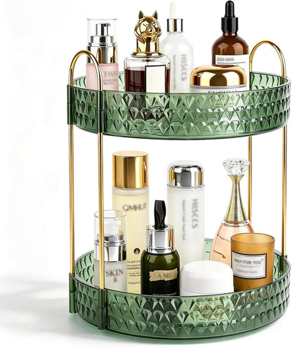 Large Capacity Rotating Makeup Organizer Perfume Stand Holder, 2 Tier Clear