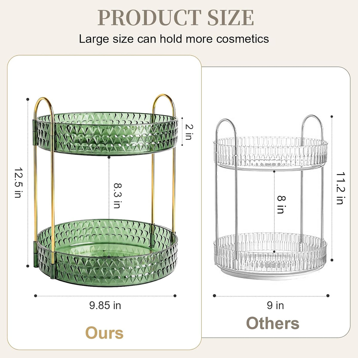 Large Capacity Rotating Makeup Organizer Perfume Stand Holder, 2 Tier Clear