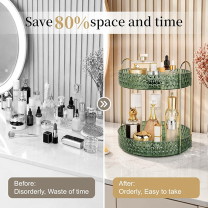 Large Capacity Rotating Makeup Organizer Perfume Stand Holder, 2 Tier Clear