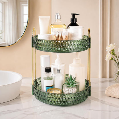 Large Capacity Rotating Makeup Organizer Perfume Stand Holder, 2 Tier Clear