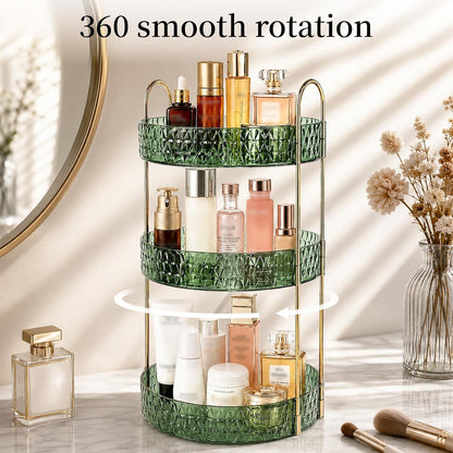 Large Capacity Rotating Makeup Organizer Perfume Stand Holder, 2 Tier Clear