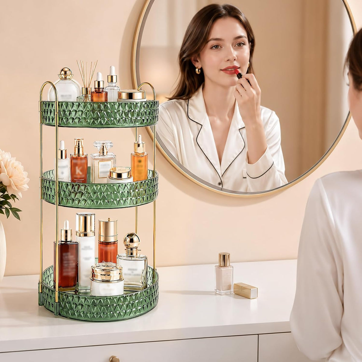 Large Capacity Rotating Makeup Organizer Perfume Stand Holder, 2 Tier Clear