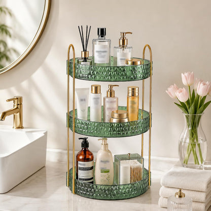 Large Capacity Rotating Makeup Organizer Perfume Stand Holder, 2 Tier Clear