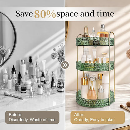 Large Capacity Rotating Makeup Organizer Perfume Stand Holder, 2 Tier Clear