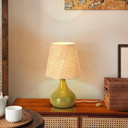 Green Small Touch Control Table Lamp for Bedroom,Green Bedside Lamps for Nightstand,Cute Mini Small Table Lamps for Small Spaces with Scalloped Shade for Kitchen Counter,Bookshelf,Living Room