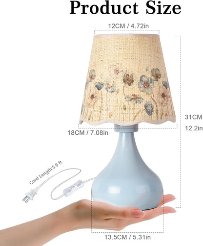 Green Small Touch Control Table Lamp for Bedroom,Green Bedside Lamps for Nightstand,Cute Mini Small Table Lamps for Small Spaces with Scalloped Shade for Kitchen Counter,Bookshelf,Living Room