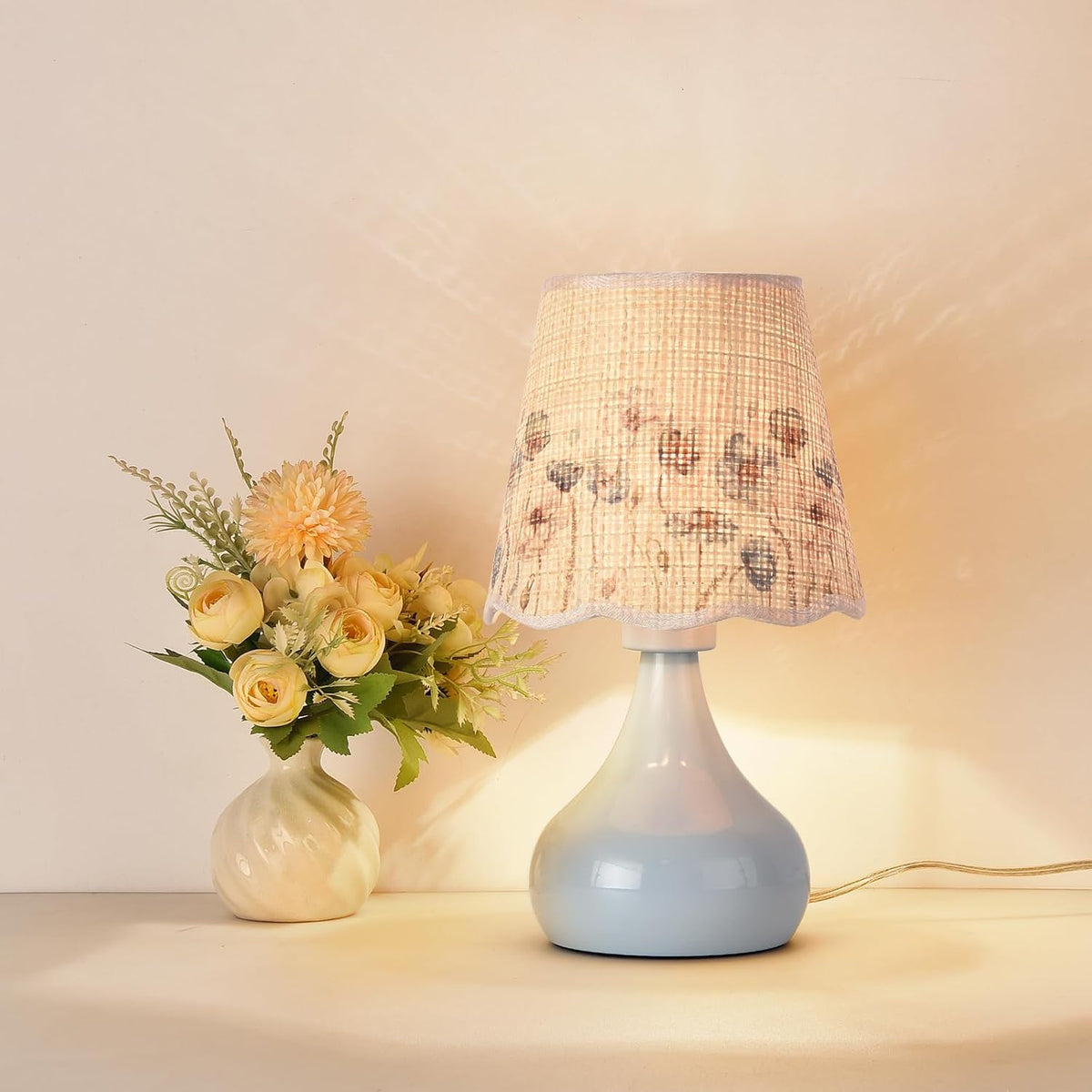 Green Small Touch Control Table Lamp for Bedroom,Green Bedside Lamps for Nightstand,Cute Mini Small Table Lamps for Small Spaces with Scalloped Shade for Kitchen Counter,Bookshelf,Living Room