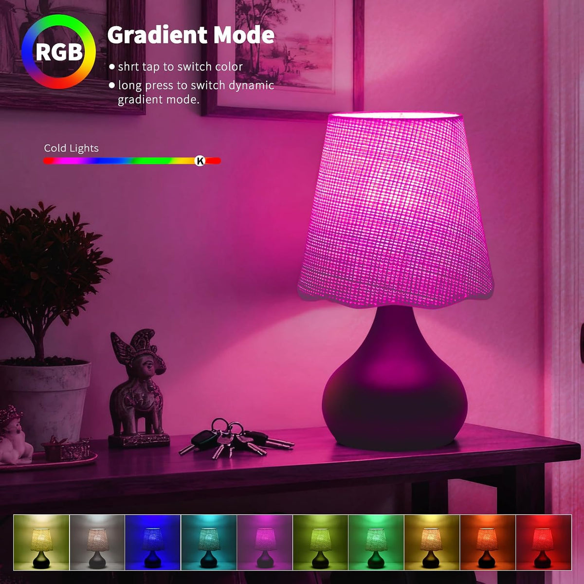 Green Small Touch Control Table Lamp for Bedroom,Green Bedside Lamps for Nightstand,Cute Mini Small Table Lamps for Small Spaces with Scalloped Shade for Kitchen Counter,Bookshelf,Living Room