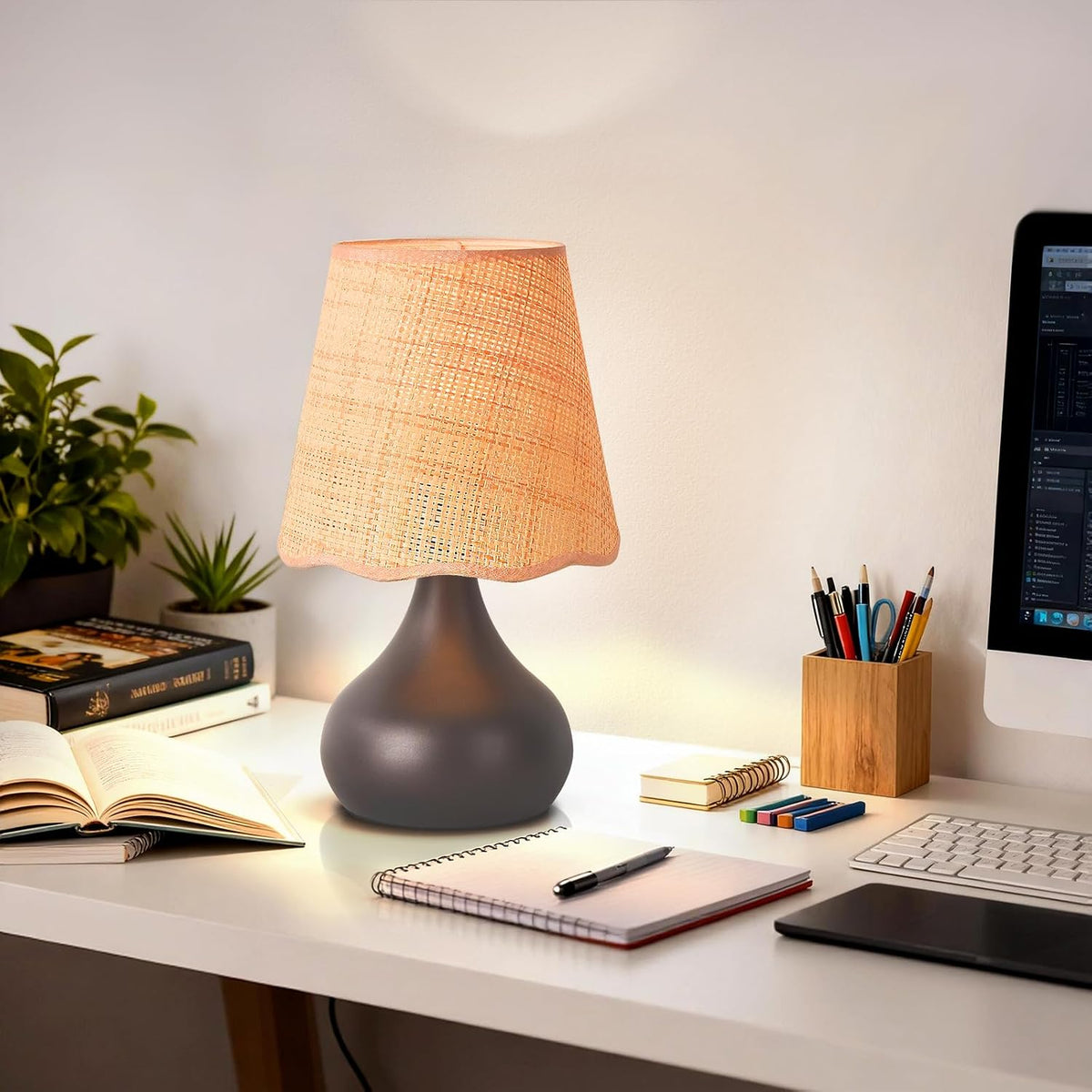 Green Small Touch Control Table Lamp for Bedroom,Green Bedside Lamps for Nightstand,Cute Mini Small Table Lamps for Small Spaces with Scalloped Shade for Kitchen Counter,Bookshelf,Living Room