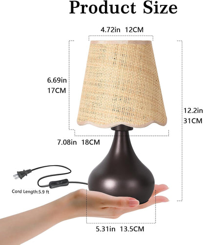 Green Small Touch Control Table Lamp for Bedroom,Green Bedside Lamps for Nightstand,Cute Mini Small Table Lamps for Small Spaces with Scalloped Shade for Kitchen Counter,Bookshelf,Living Room