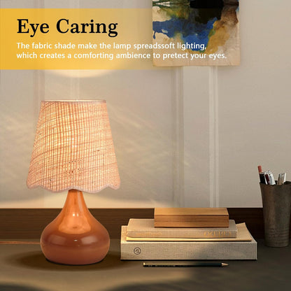 Green Small Touch Control Table Lamp for Bedroom,Green Bedside Lamps for Nightstand,Cute Mini Small Table Lamps for Small Spaces with Scalloped Shade for Kitchen Counter,Bookshelf,Living Room